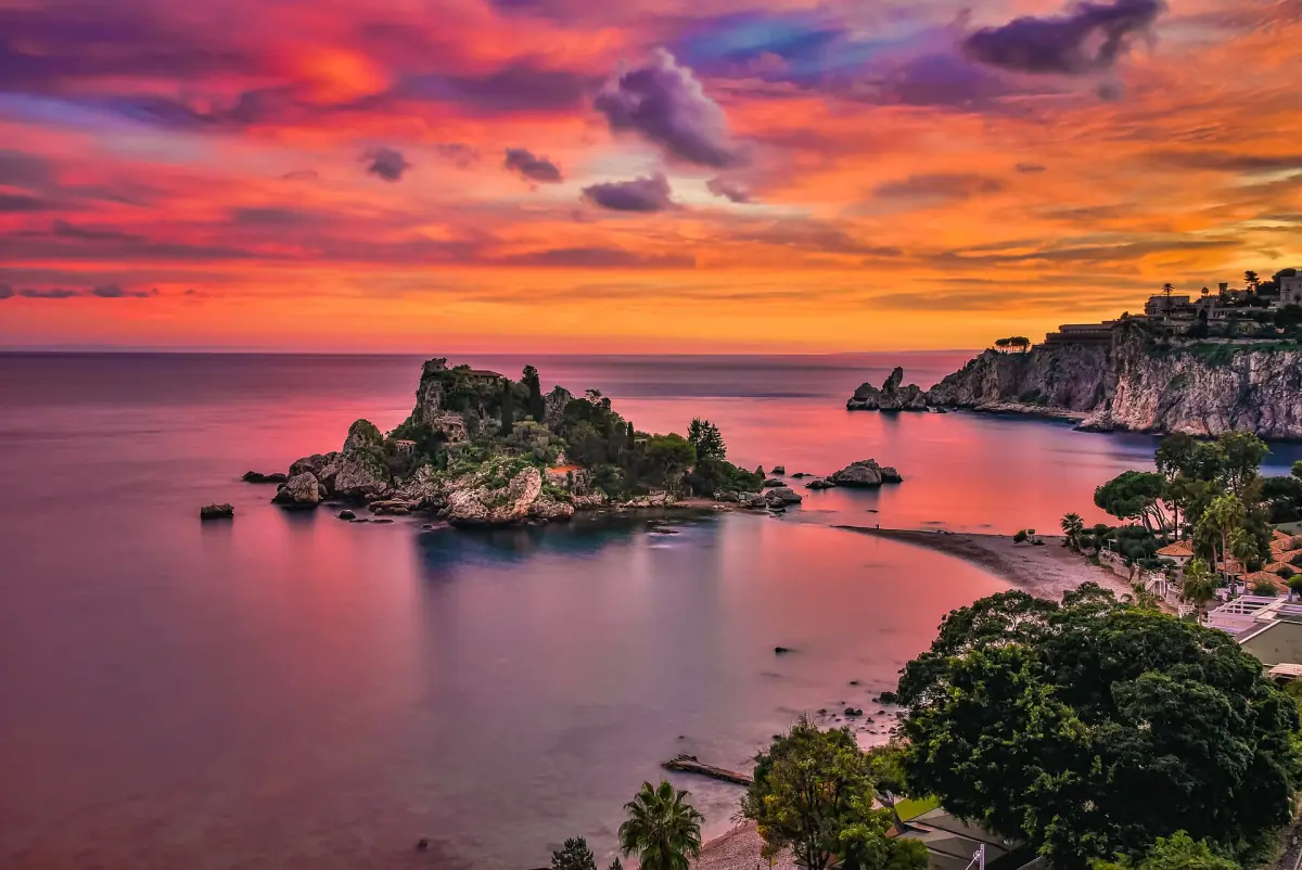 Isola Bella and the Mazzarò bay at sunset
