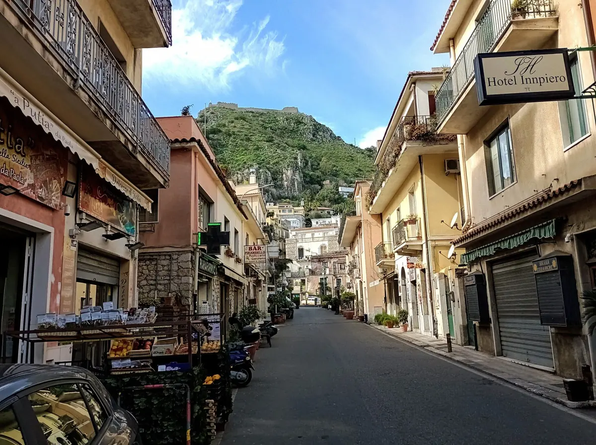 Via Pirandello with the hill of Castelmola behind